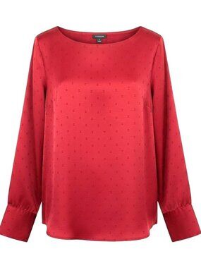 Ann Taylor Red Swiss Dot Blouse Top Womens Size S Long Sleeve Satin Christmas